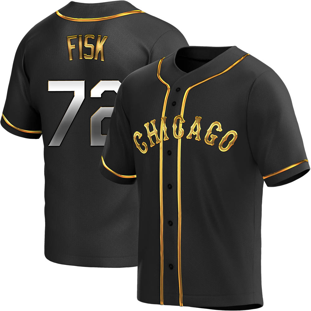 Replica Carlton Fisk Men's Chicago White Sox Black Golden Alternate Jersey Replica Carlton Fisk Men's Chicago White Sox Black Golden Alternate Jersey