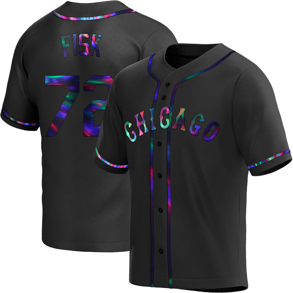 Replica Carlton Fisk Men's Chicago White Sox Black Holographic Alternate Jersey Replica Carlton Fisk Men's Chicago White Sox Black Holographic Alternate Jersey
