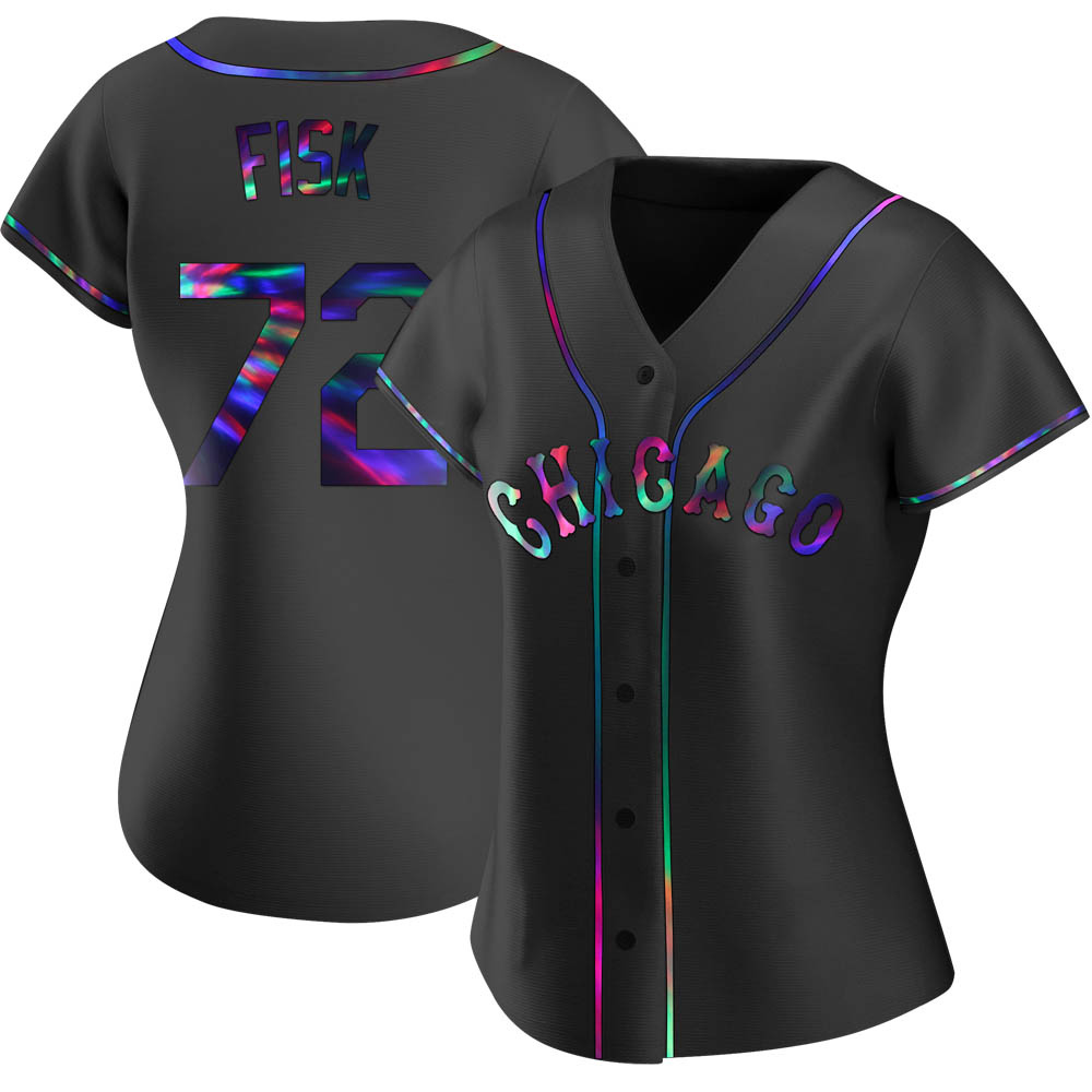 Replica Carlton Fisk Women's Chicago White Sox Black Holographic Alternate Jersey Replica Carlton Fisk Women's Chicago White Sox Black Holographic Alternate Jersey