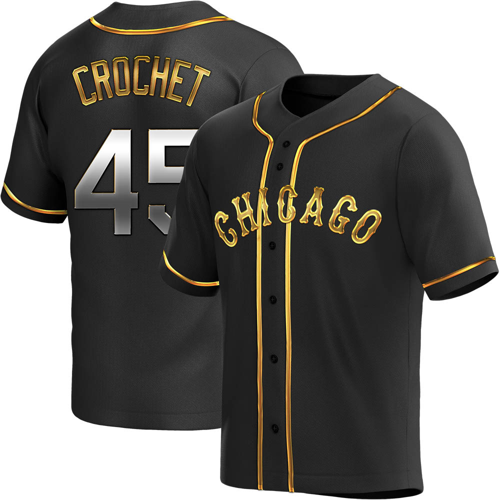 Replica Garrett Crochet Men's Chicago White Sox Black Golden Alternate Jersey Replica Garrett Crochet Men's Chicago White Sox Black Golden Alternate Jersey
