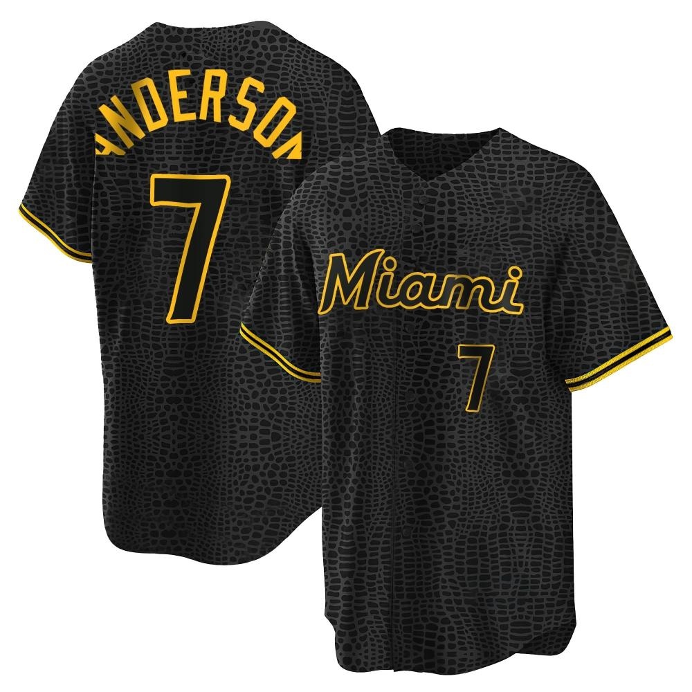 Replica Tim Anderson Men's Miami Marlins Black Snake Skin City Jersey Replica Tim Anderson Men's Miami Marlins Black Snake Skin City Jersey